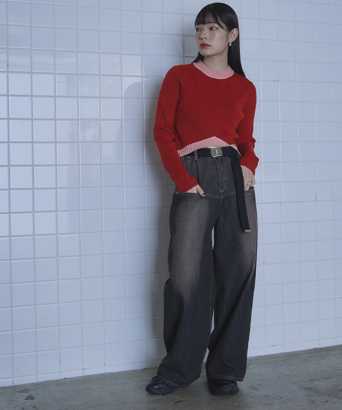 ミエット miette デザインヘムリブニット （レッド） レッド