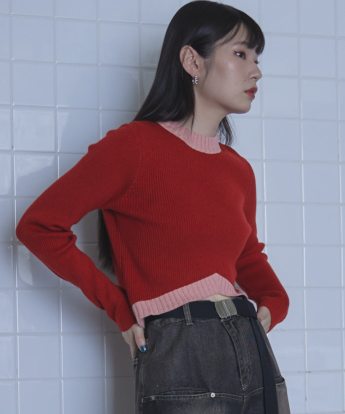 ミエット miette デザインヘムリブニット （レッド） レッド