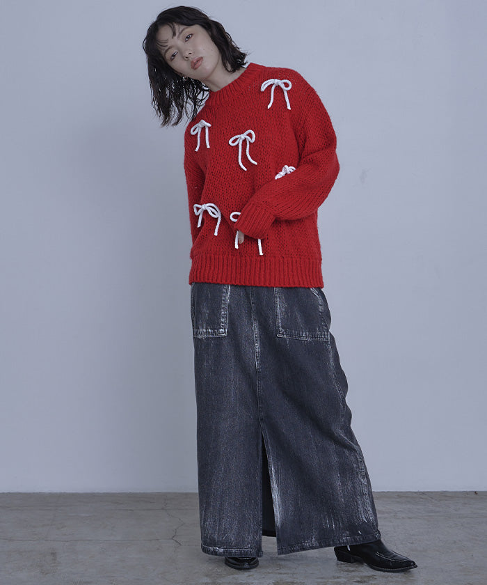 ミエット miette ローゲージリボンニット （レッド） レッド