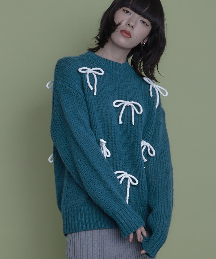 ミエット miette ローゲージリボンニット （ネイビー） ネイビー