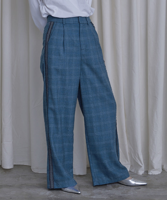 ミエット miette サイドラインチェックワイドパンツ （ブルー） ブルー