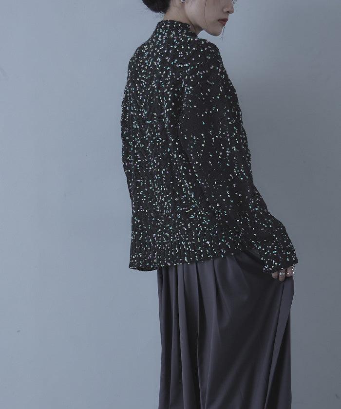 ミエット miette カラーネップケーブル編みニット