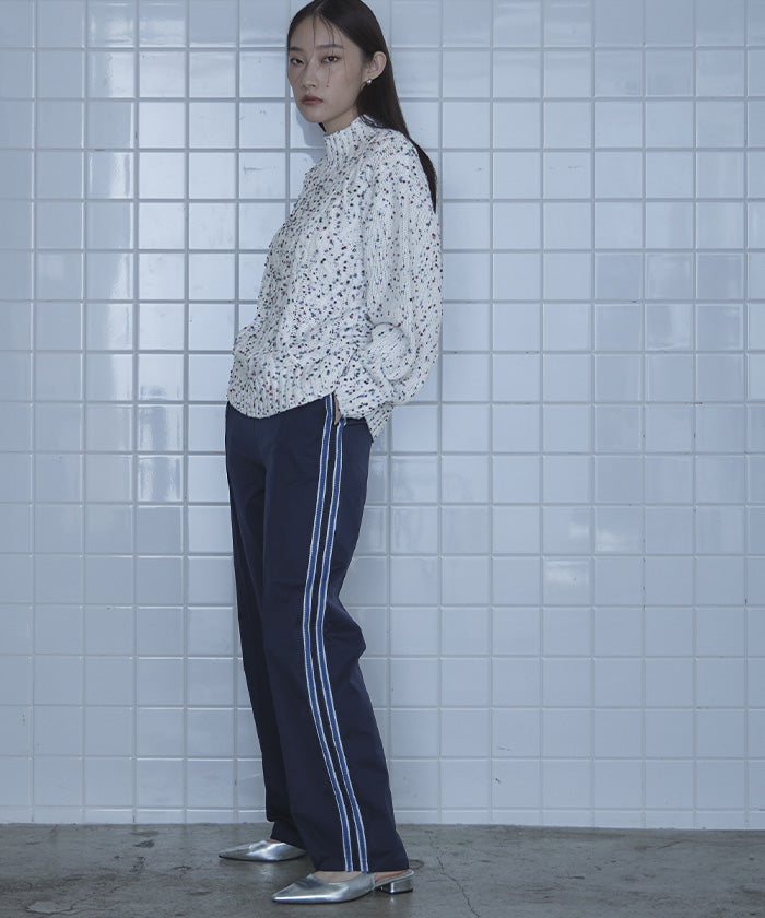 ミエット miette カラーネップケーブル編みニット