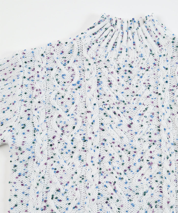 ミエット miette カラーネップケーブル編みニット