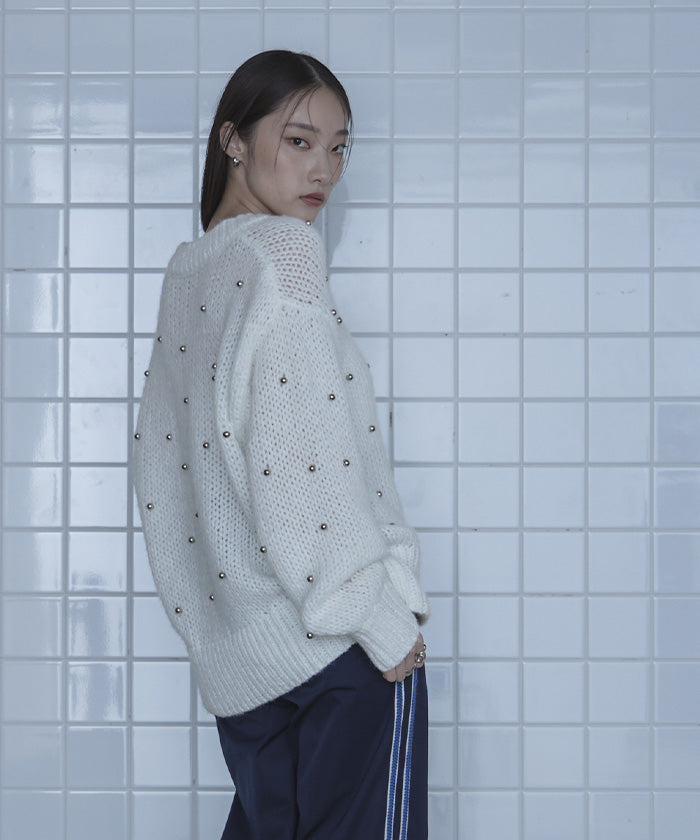 ミエット miette シルバービーズVネックニット