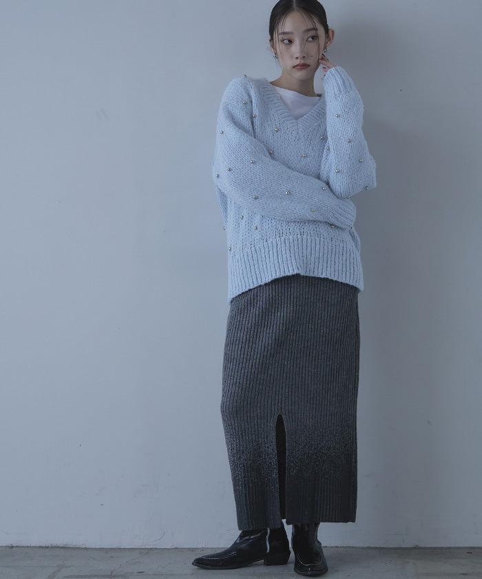 ミエット miette シルバービーズVネックニット