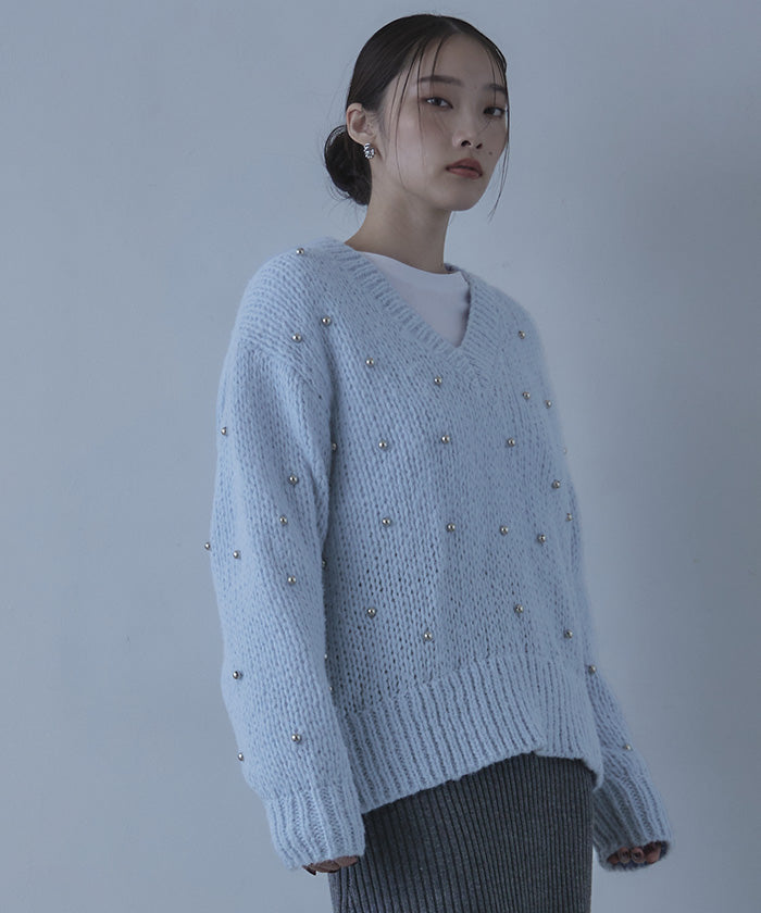 ミエット miette シルバービーズVネックニット