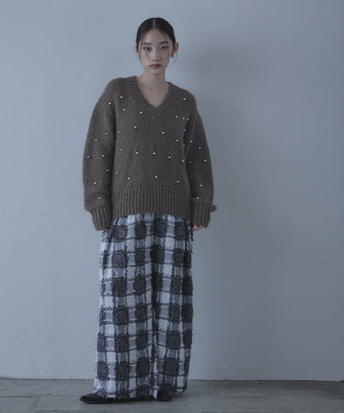 ミエット miette シルバービーズVネックニット