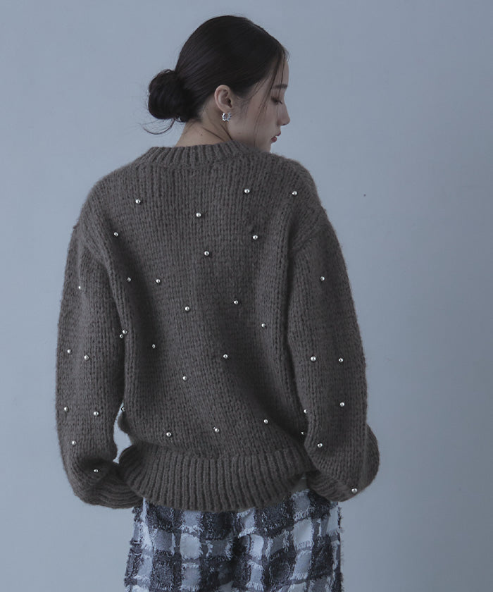 ミエット miette シルバービーズVネックニット