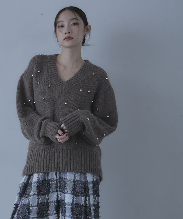 ミエット miette シルバービーズVネックニット