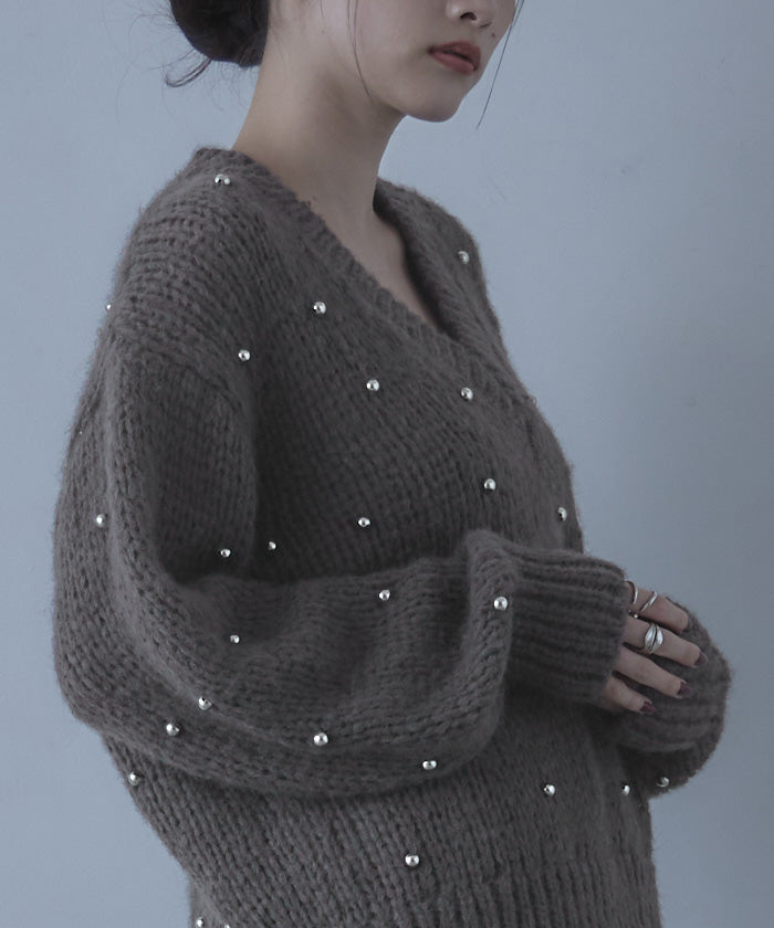 ミエット miette シルバービーズVネックニット