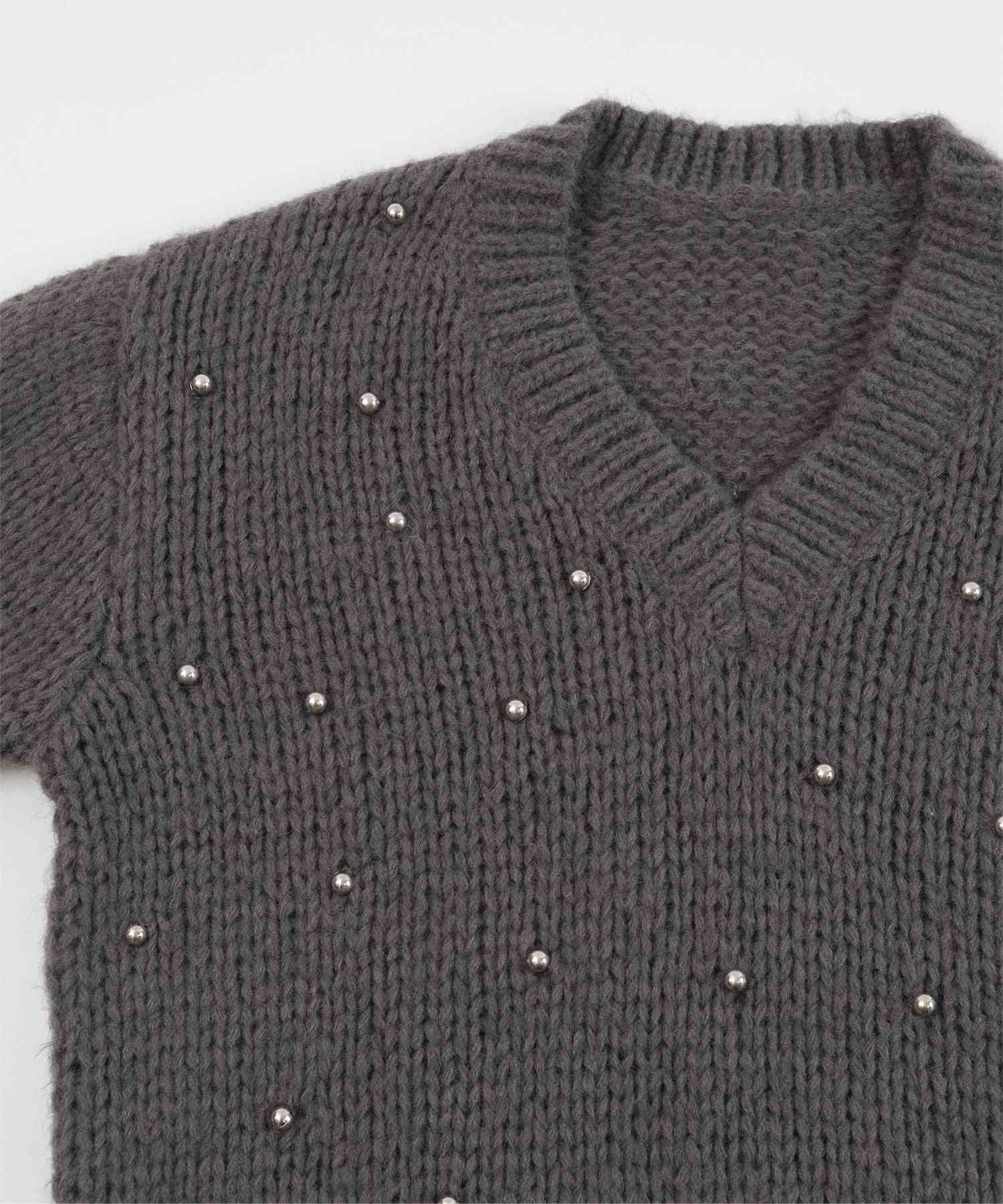 ミエット miette シルバービーズVネックニット