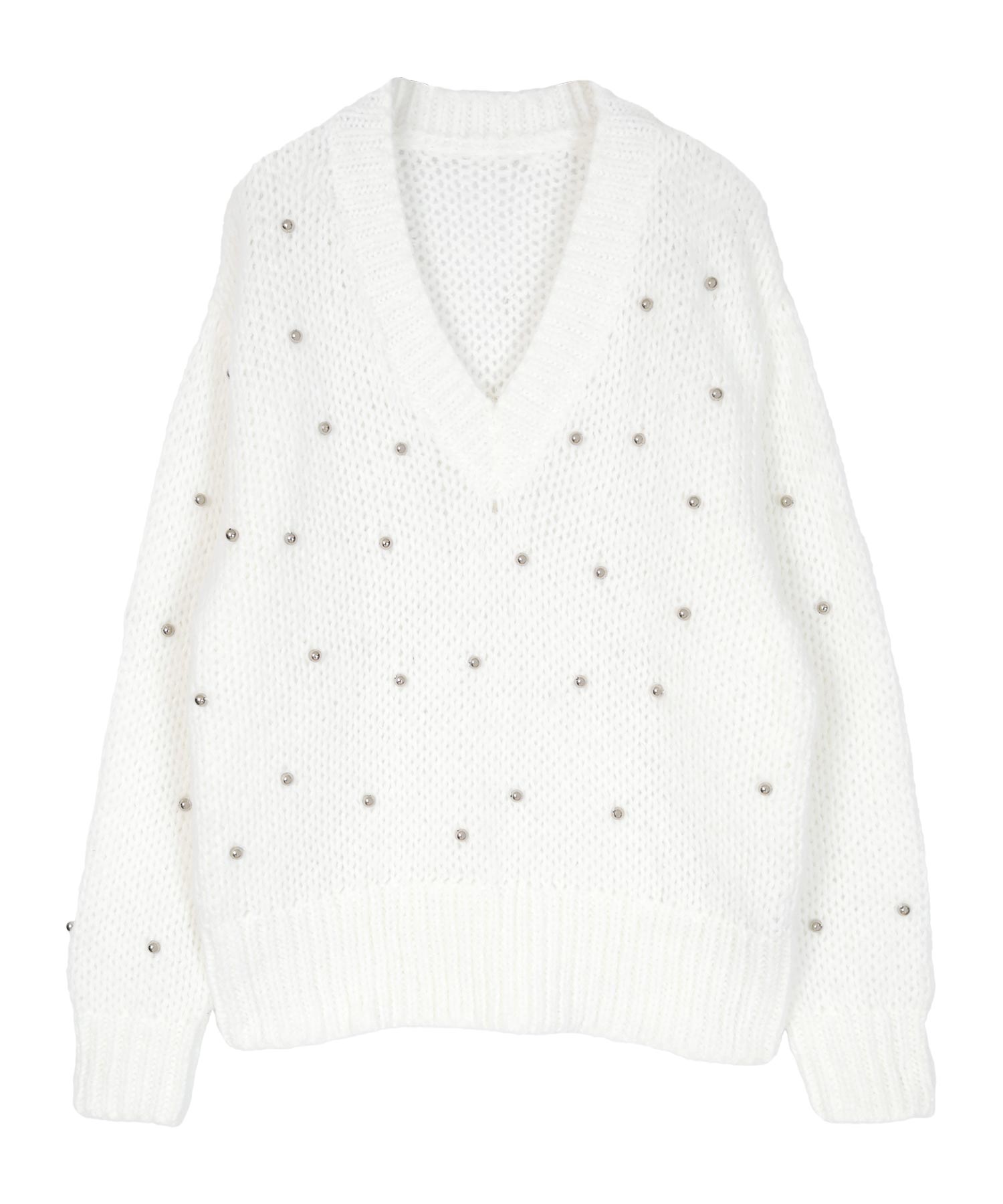 ミエット miette シルバービーズVネックニット