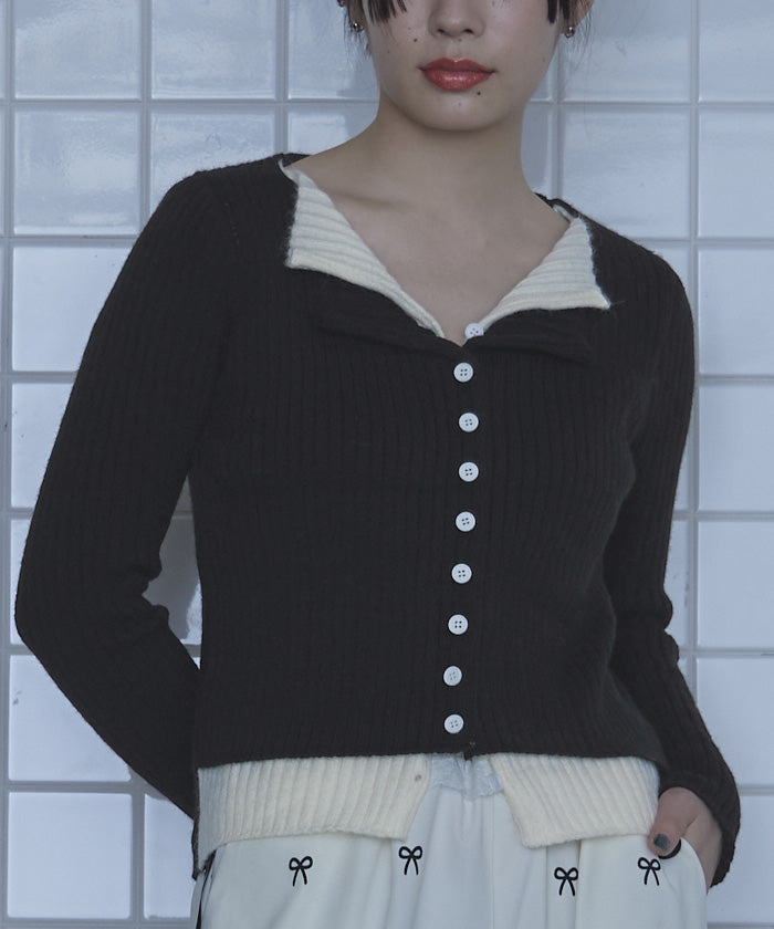 ミエット miette レイヤード配色ニットカーディガン （ブラック） ブラック