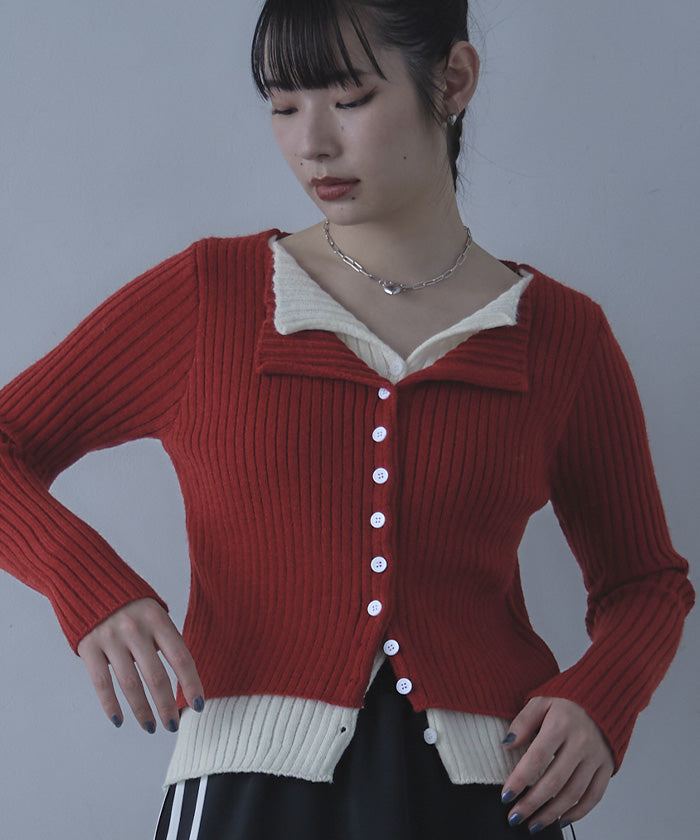 ミエット miette レイヤード配色ニットカーディガン （ブラック） ブラック