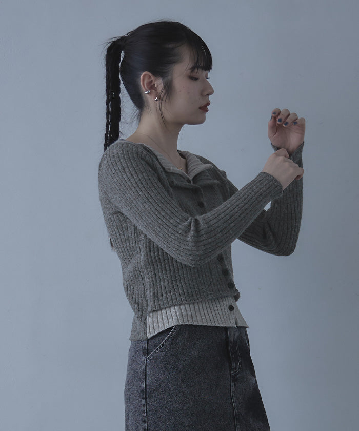 ミエット miette レイヤード配色ニットカーディガン （ブラック） ブラック