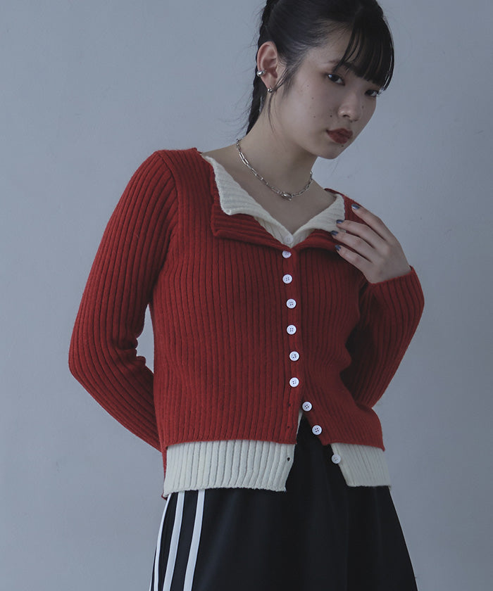 ミエット miette レイヤード配色ニットカーディガン （ブラック） ブラック