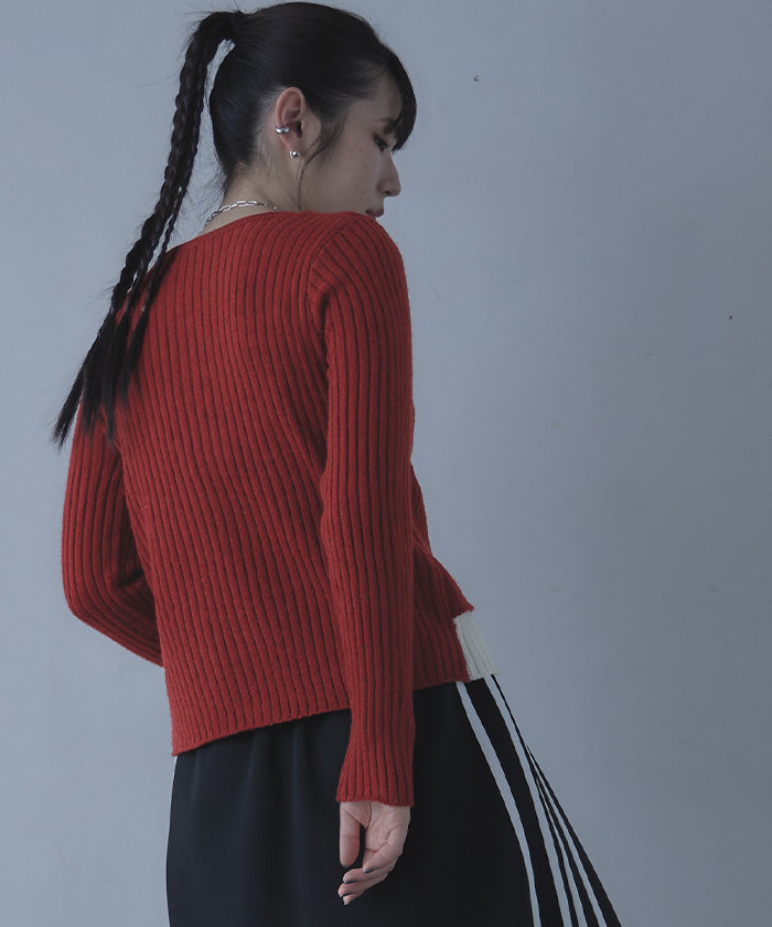 ミエット miette レイヤード配色ニットカーディガン （ブラック） ブラック