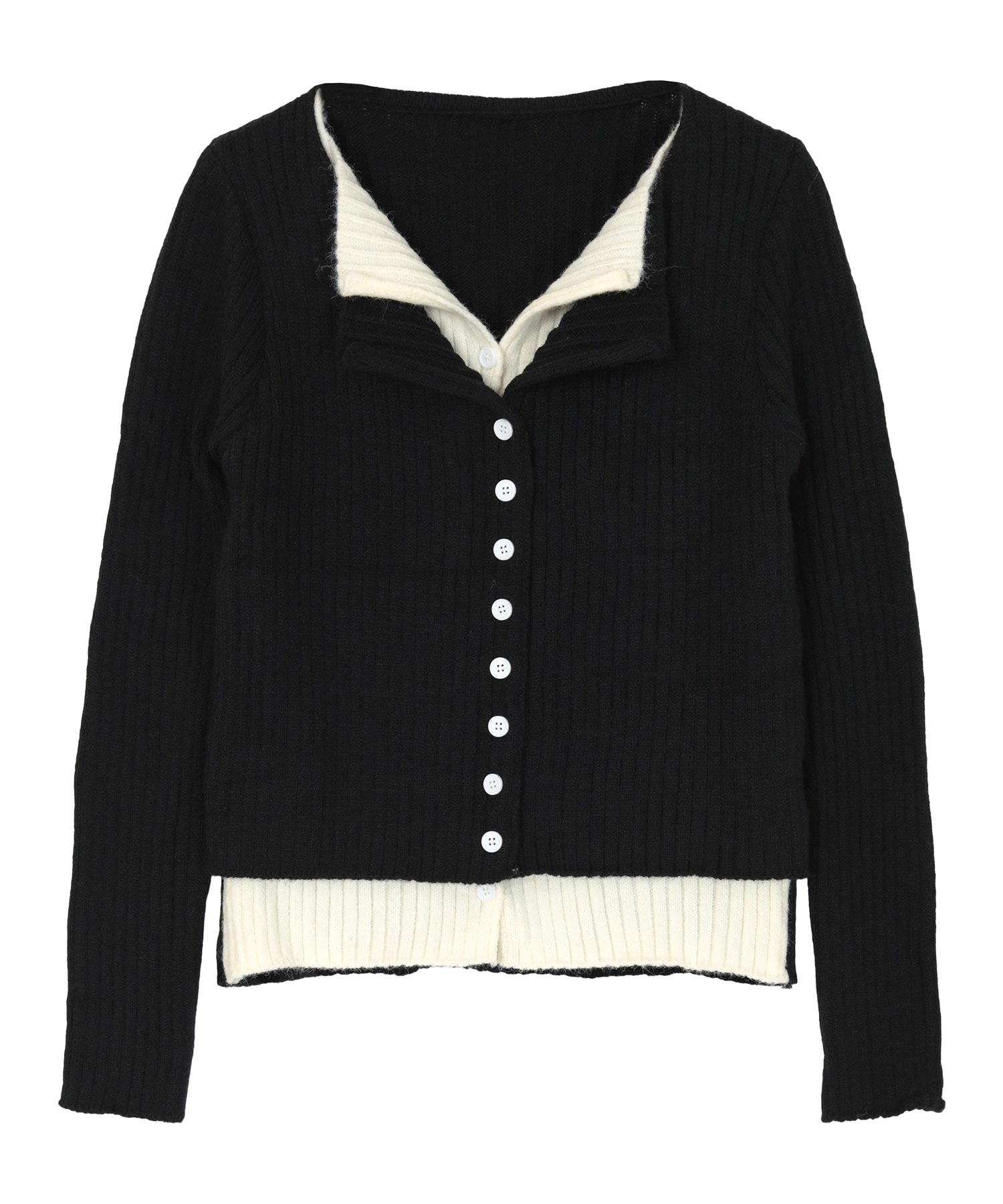 ミエット miette レイヤード配色ニットカーディガン （ブラック） ブラック