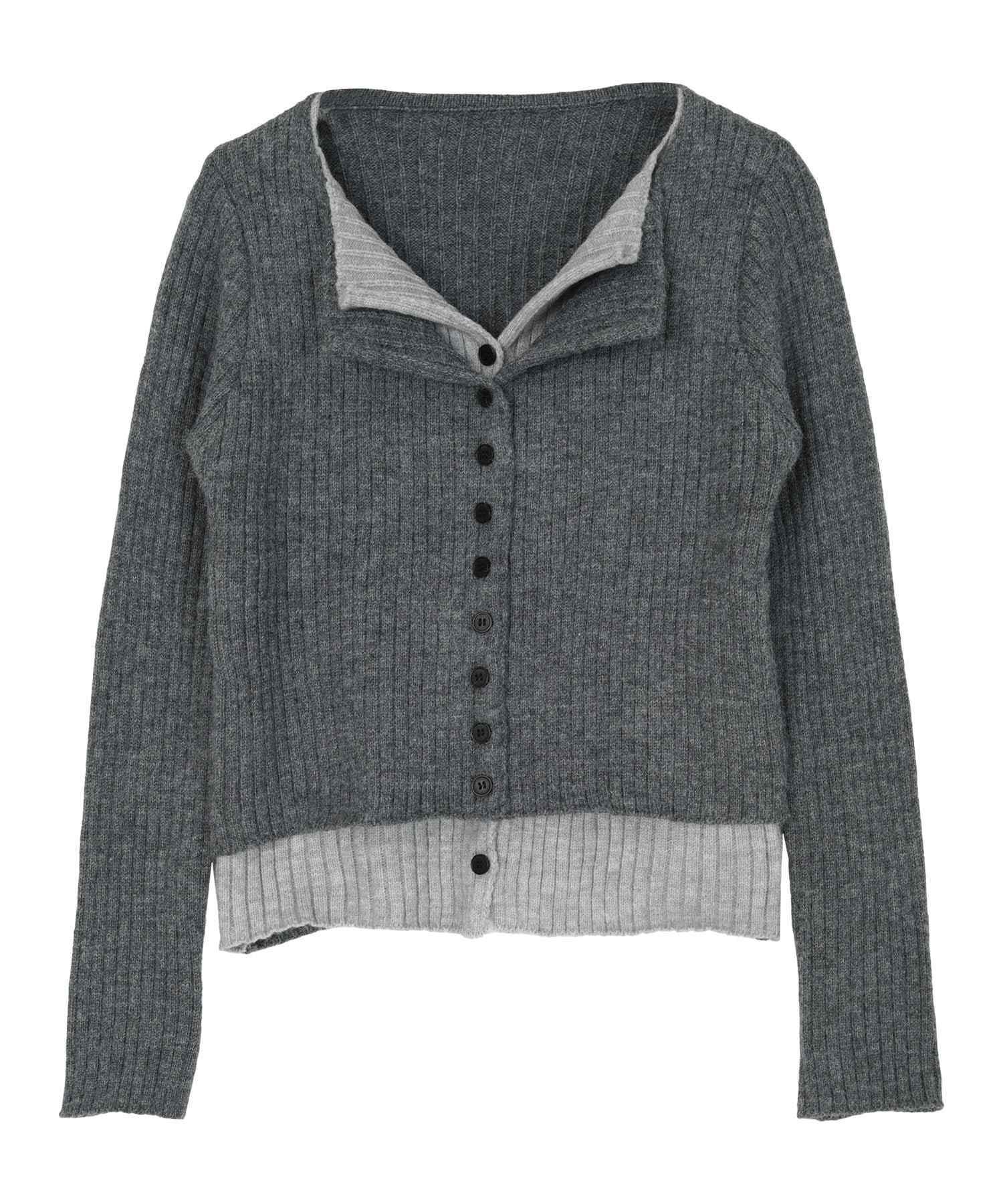 ミエット miette レイヤード配色ニットカーディガン （ブラック） ブラック