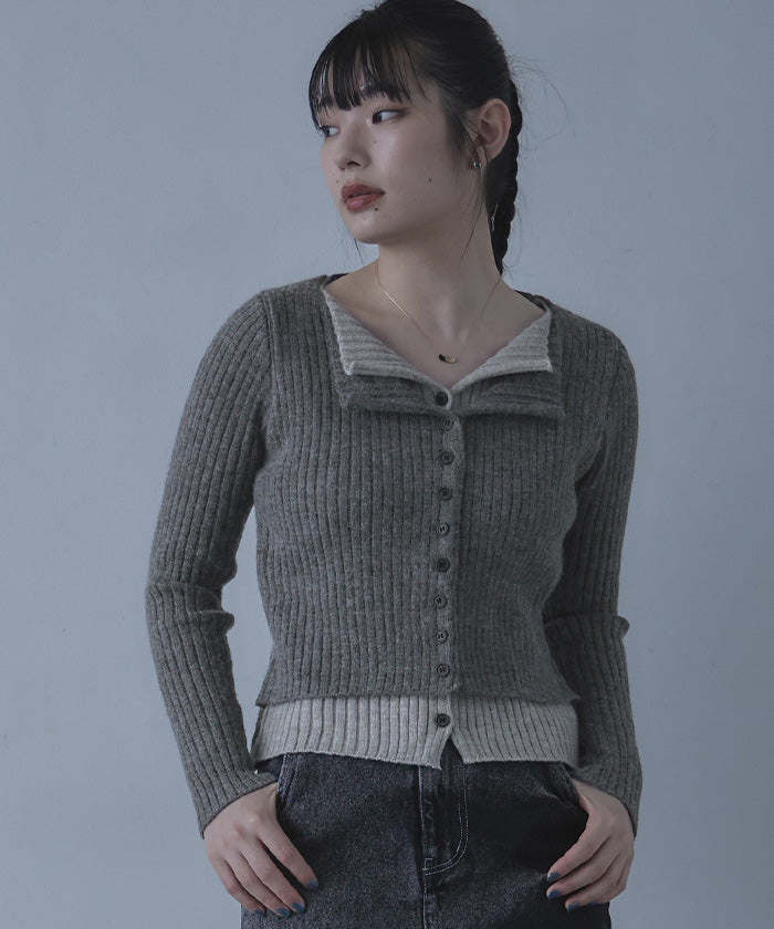 ミエット miette レイヤード配色ニットカーディガン （ブラック） ブラック