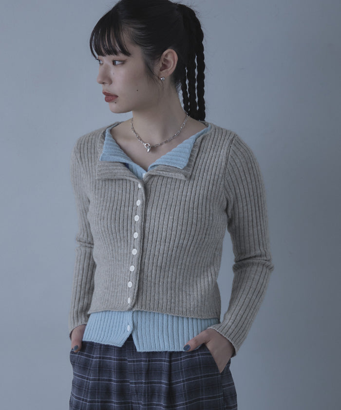 ミエット miette レイヤード配色ニットカーディガン （ライトグレー） ライトグレー