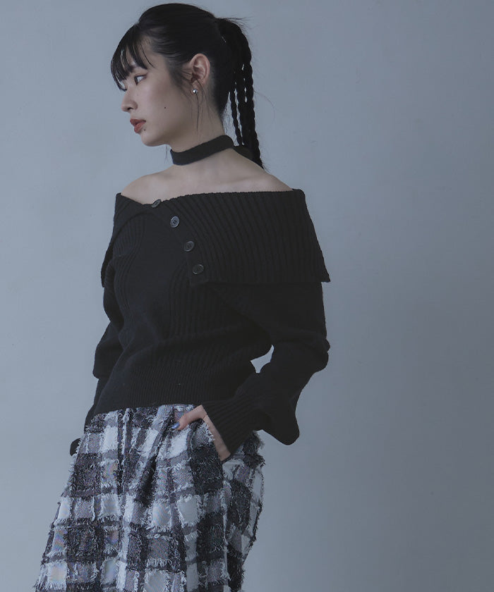 ミエット miette ロングタイ付きオフショルニット （ブラウン） ブラウン