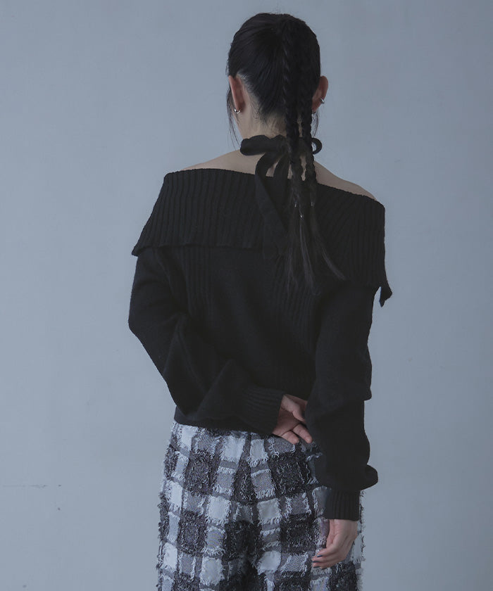 ミエット miette ロングタイ付きオフショルニット （ブラウン） ブラウン