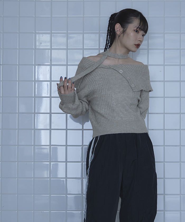 ミエット miette ロングタイ付きオフショルニット （ブラウン） ブラウン