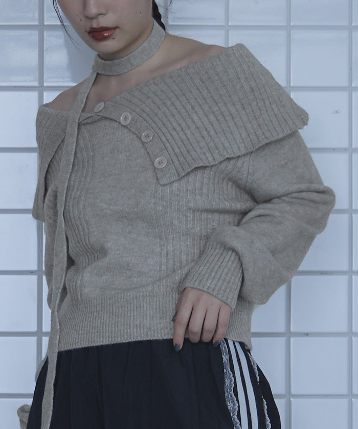 ミエット miette ロングタイ付きオフショルニット （ブラウン） ブラウン