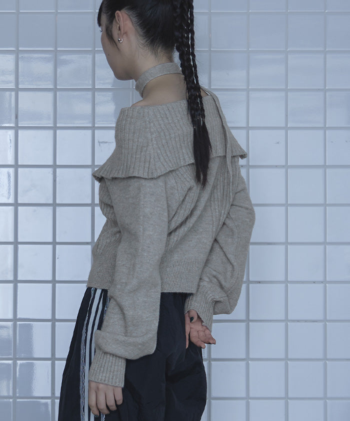 ミエット miette ロングタイ付きオフショルニット （ブラウン） ブラウン