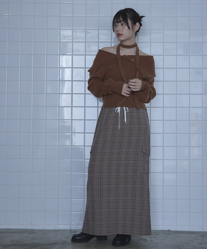 ミエット miette ロングタイ付きオフショルニット （ブラウン） ブラウン