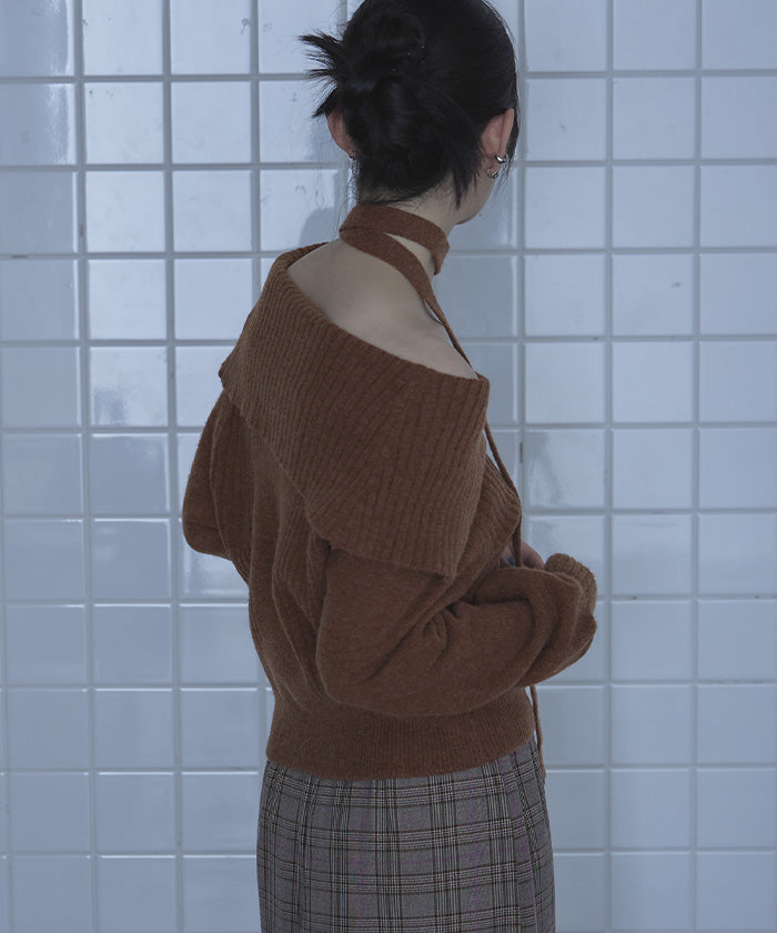 ミエット miette ロングタイ付きオフショルニット （ブラウン） ブラウン