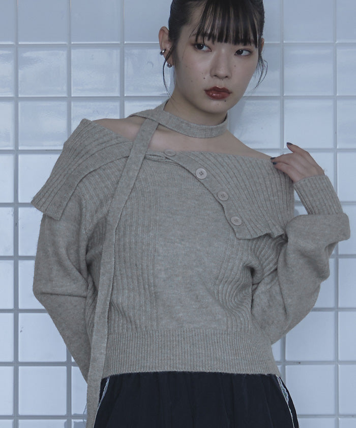 ミエット miette ロングタイ付きオフショルニット （グレー） グレー