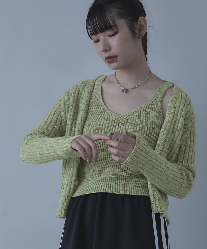 ミエット miette ミックスヤーンインナータンクセットニットカーディガン （ネイビー） ネイビー
