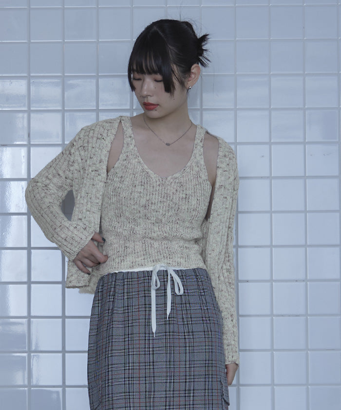 ミエット miette ミックスヤーンインナータンクセットニットカーディガン （ネイビー） ネイビー