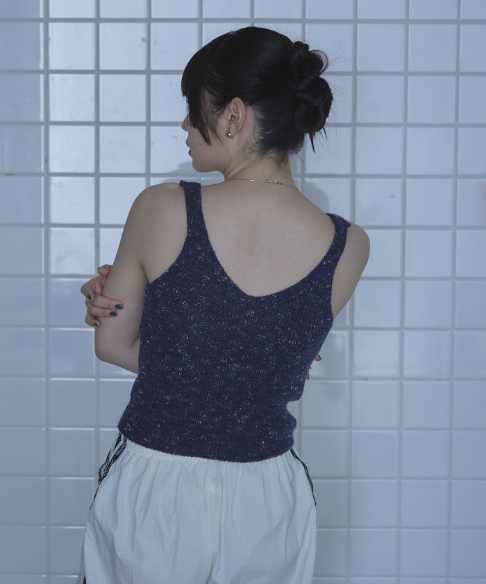 ミエット miette ミックスヤーンインナータンクセットニットカーディガン （ネイビー） ネイビー