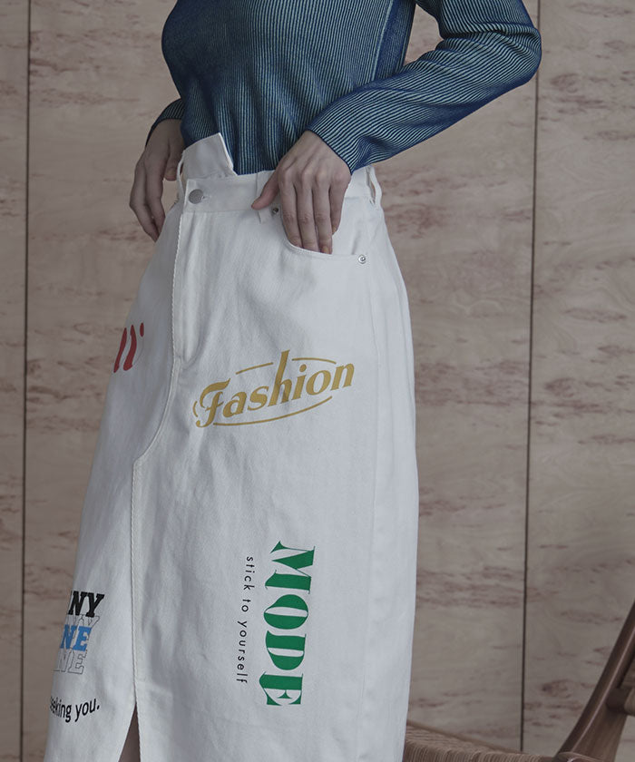 ミエット miette アシメデザインプリントツイルスカート