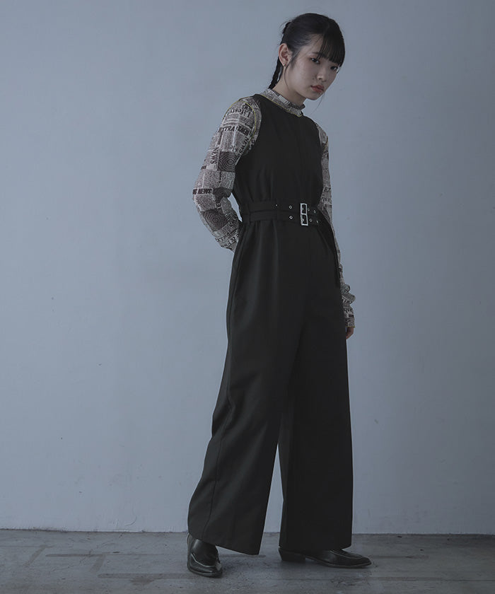 ミエット miette ダブルベルトアメリカンスリーブオールインワン （ブラック） ブラック