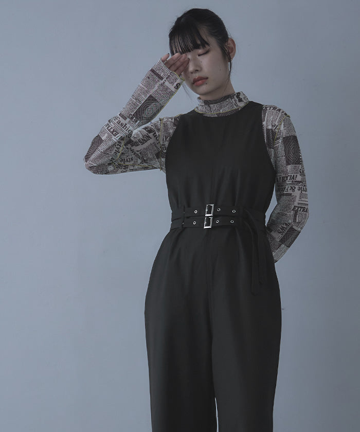 ミエット miette ダブルベルトアメリカンスリーブオールインワン （ブラック） ブラック