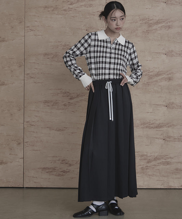 ミエット miette チェック柄フロントジップポロニット （レッド） レッド