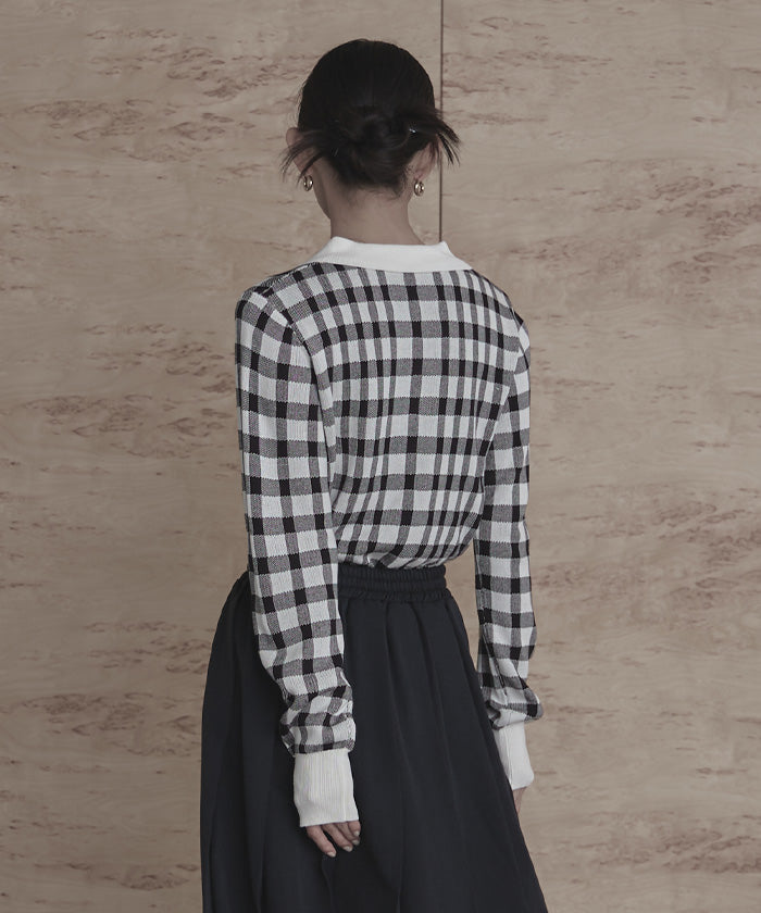 ミエット miette チェック柄フロントジップポロニット （レッド） レッド