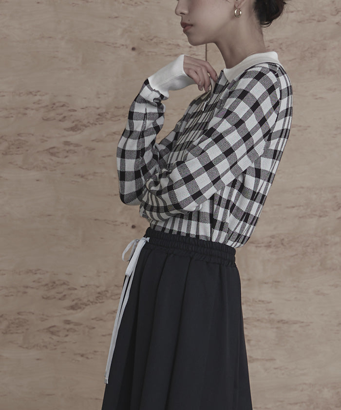 ミエット miette チェック柄フロントジップポロニット （レッド） レッド