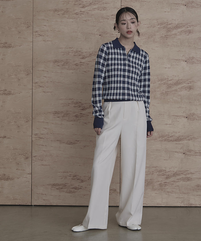 ミエット miette チェック柄フロントジップポロニット （レッド） レッド