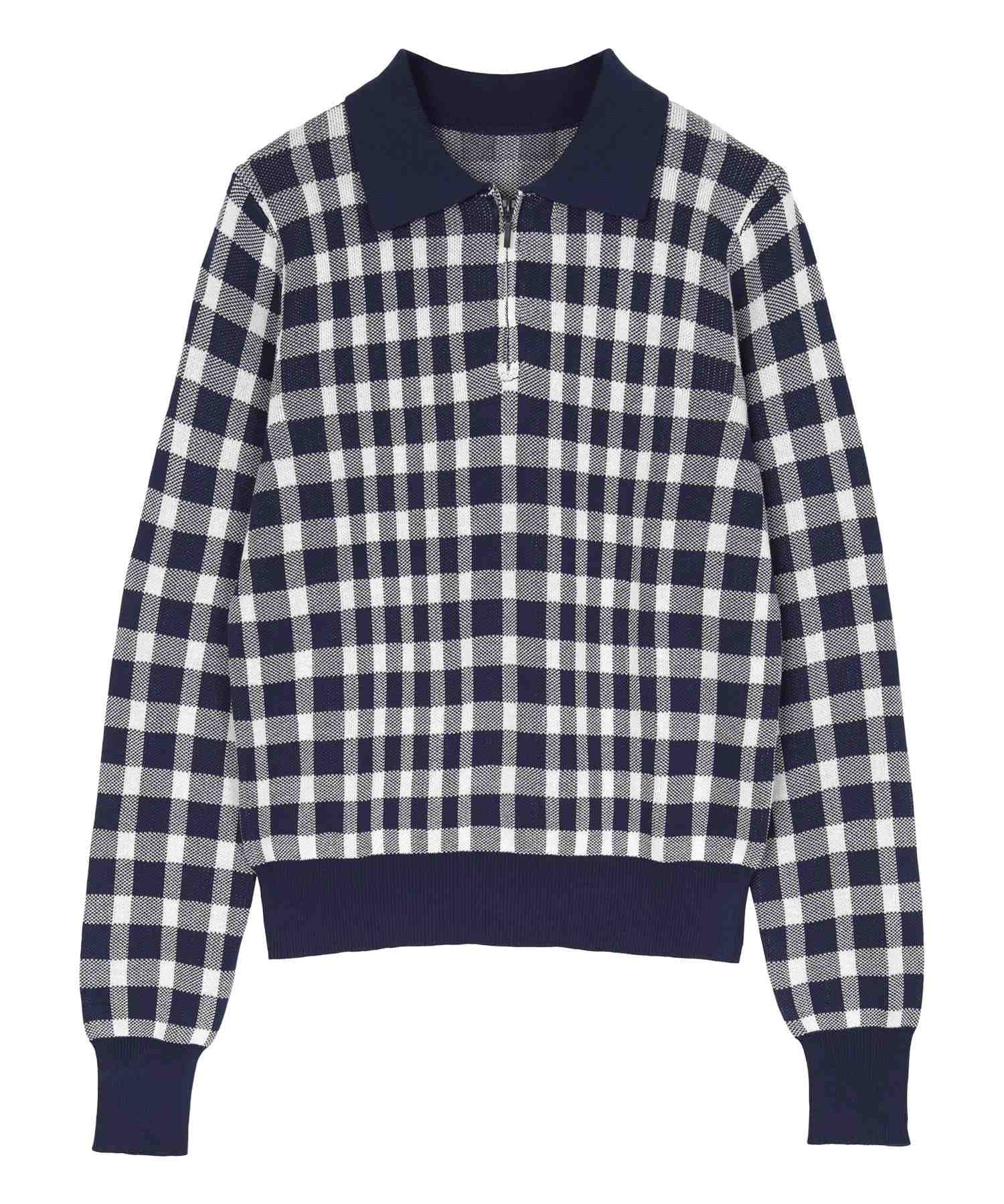 ミエット miette チェック柄フロントジップポロニット （レッド） レッド