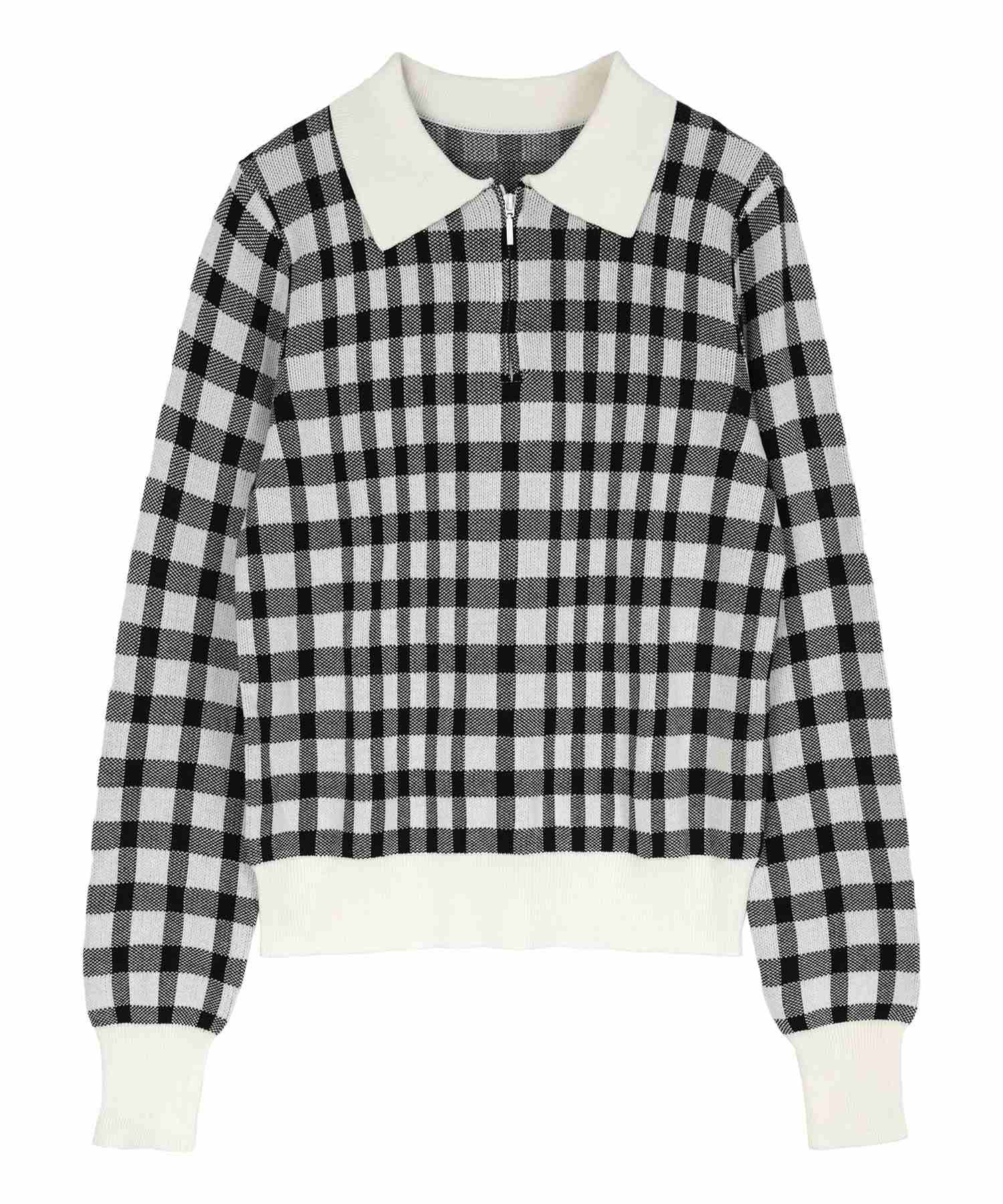 ミエット miette チェック柄フロントジップポロニット （レッド） レッド