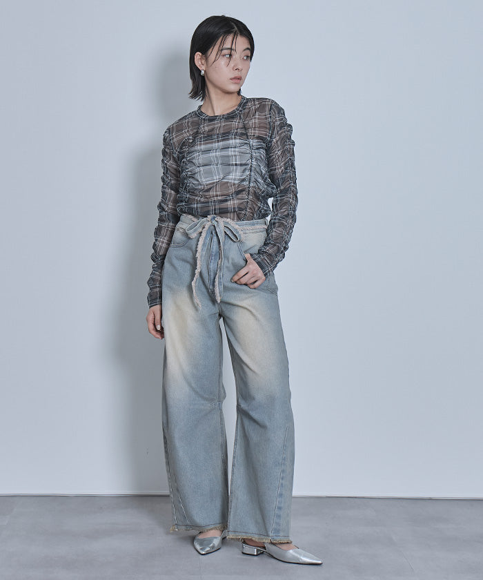 ミエット miette シャーリングシアートップス （アイボリー） アイボリー