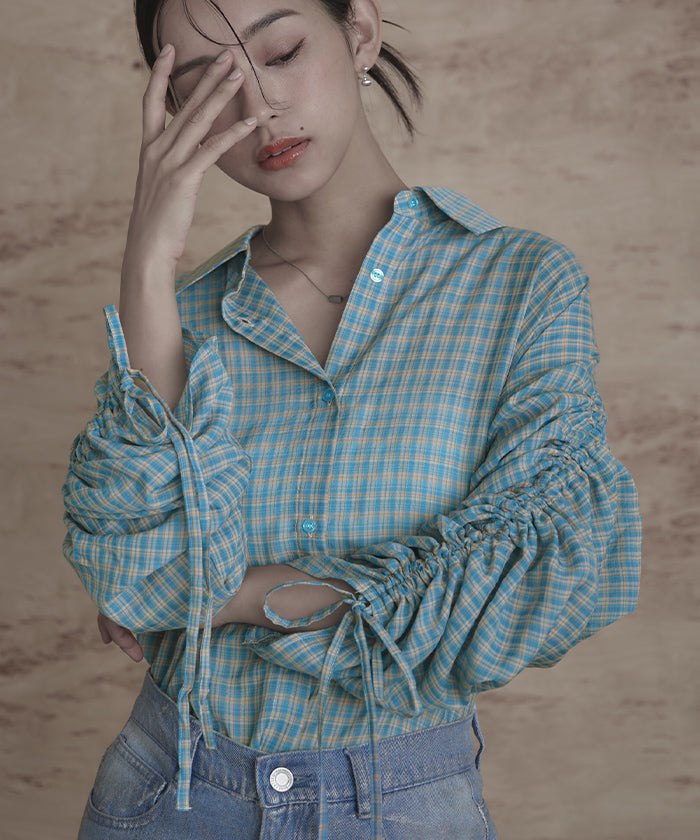 ミエット miette ドロストスリーブシアーチェックシャツ （イエロー） イエロー