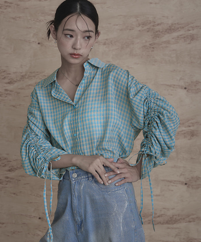 ミエット miette ドロストスリーブシアーチェックシャツ （イエロー） イエロー