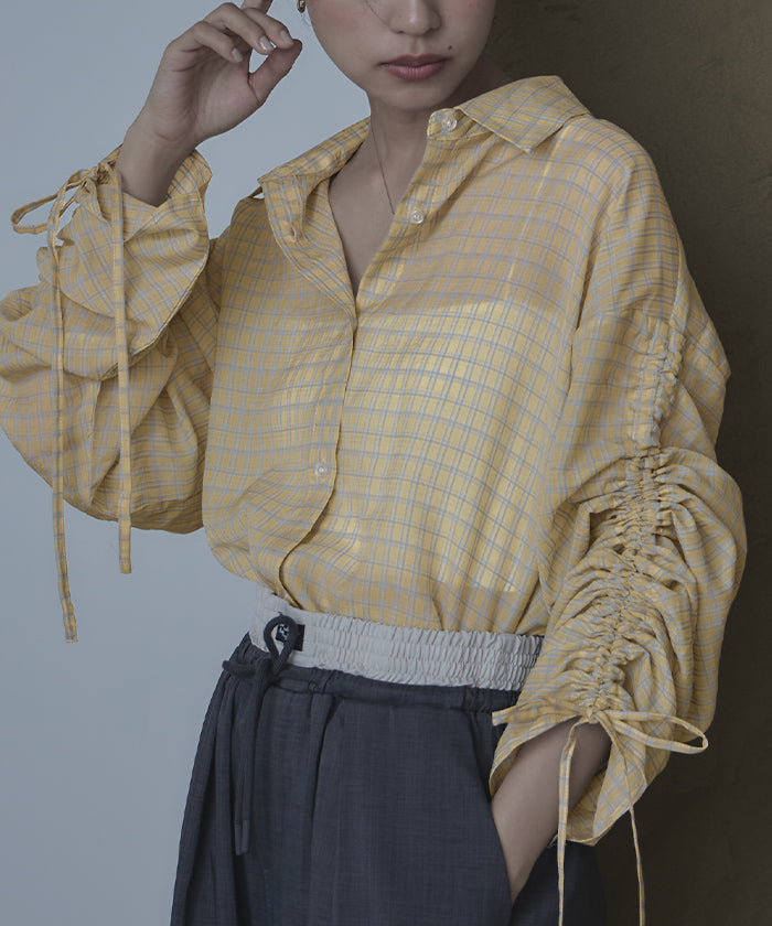ミエット miette ドロストスリーブシアーチェックシャツ （イエロー） イエロー